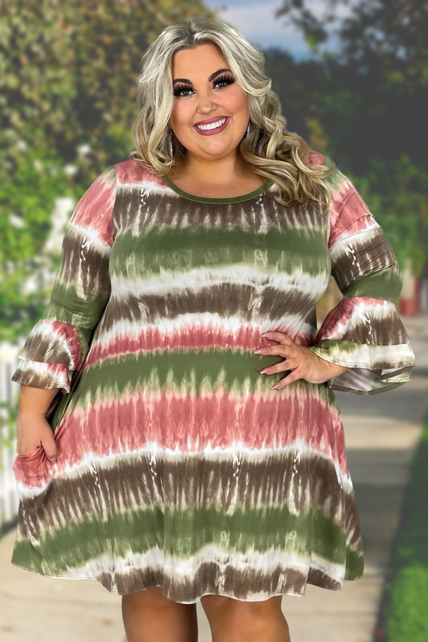 59 PQ-E {In The Wind} Green Multi Tie Dye Dress PLUS SIZE 1X 2X 3X