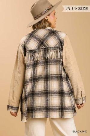 SALE! 24 OT-B {Class Is In} Umgee Taupe Plaid Shacket PLUS SIZE XL 1X 2X