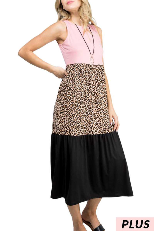 SALE!! LD-T {When Fashion Roars} Rose Leopard Tiered Maxi Dress PLUS SIZE XL 2X 3X