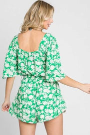 SALE!! 33 RP-R {Awaken Your Fantasy} Green Floral Lined Romper PLUS SIZE 1X 2X 3X