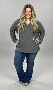 35 HD-A {Cozier Now} Charcoal Hoodie W/Leopard Tie  PLUS SIZE 1X 2X 3X