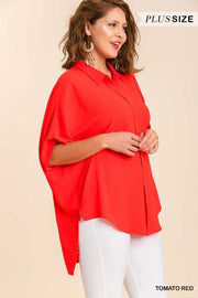 31 SSS-A {Touch Of Perfection}  Red "UMGEE"   Solid Button Up Top PLUS SIZE XL 1X 2X