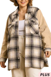 SALE! 24 OT-B {Class Is In} Umgee Taupe Plaid Shacket PLUS SIZE XL 1X 2X