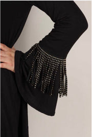 45  OT-B {Double Shot} Black Cardigan With Gold Studded Fringe Plus Size 1X 2X 3X