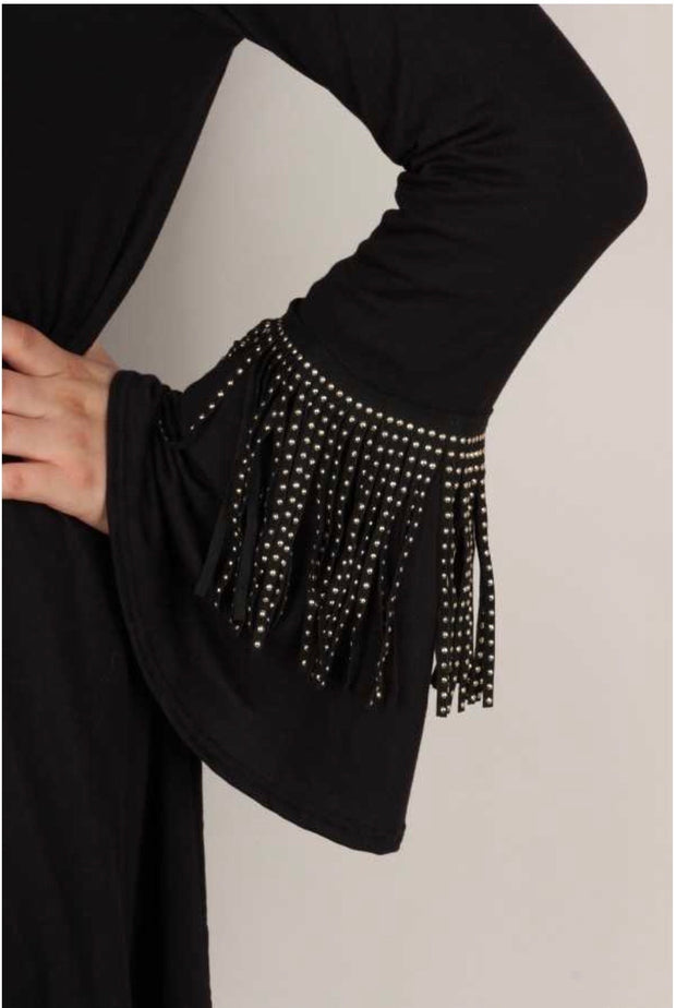 45  OT-B {Double Shot} Black Cardigan With Gold Studded Fringe Plus Size 1X 2X 3X