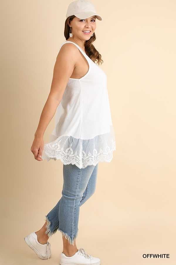 83 SV-Y {Live Out Loud} Off White Ribbed Lace Top PLUS SIZE XL 1X 2X