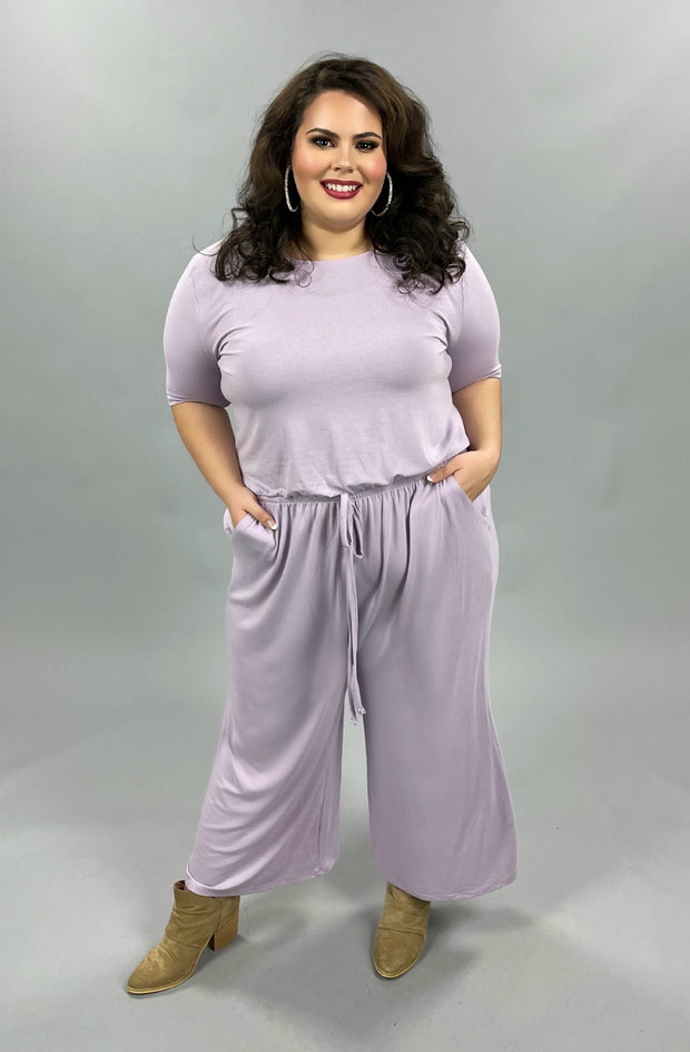 RP-L {Jump For Joy} Dusty Lilac Jumpsuit with Tie Neck/Elastic Waist PLUS SIZE 1X 2X 3X