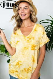 89 PSS-N {Come For It} Mustard Tie Dye Top w/Pocket PLUS SIZE 1X 2X 3X