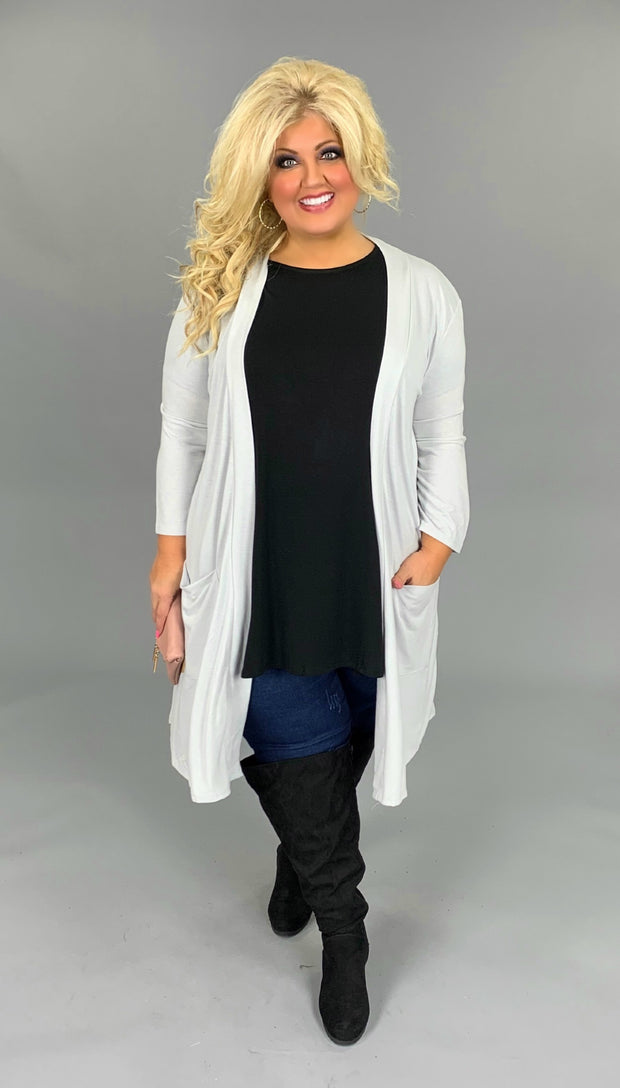 OT-U {Free Falling} Grey Mist Slouchy Pocket Cardigan