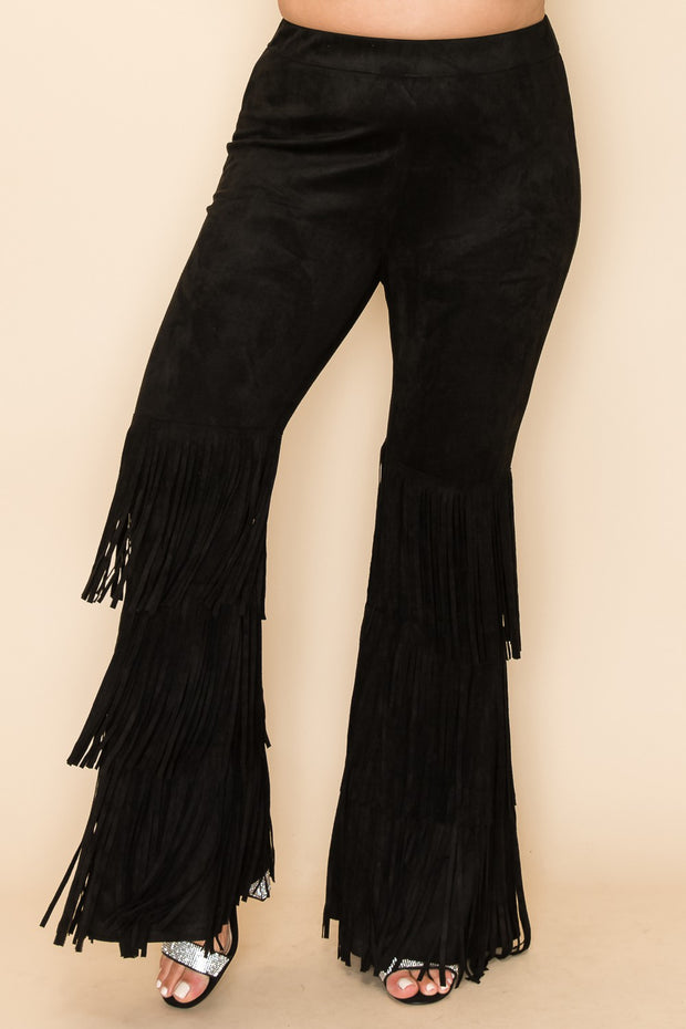 BT-A {Perfect Match} VOCAL Black Faux Suede Pants w/Fringe PLUS SIZE XL 2X 3X