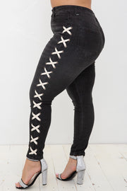 SALE!! Leg-B {Vocal Criss Cross} Black Jeans w/Side Criss Cross PLUS SIZE XL 2X 3X