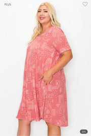 SALE!! 34 PSS- G {Easy To See} Dusty Red Paisley V-Neck Dress EXTENDED PLUS SIZE 3X 4X 5X