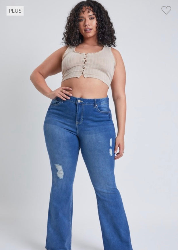 SALE!! BT-O {YMI} Light Blue Distressed High Rise Flare Jeans PLUS SIZE 14 16 18 20