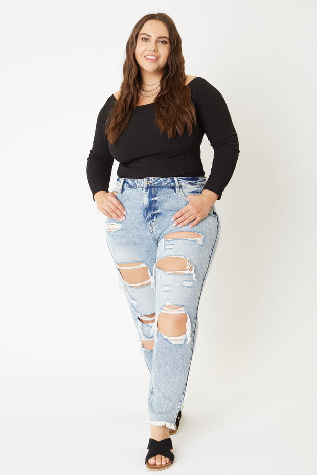 SALE!! LEG-31   {KanCan} Med. Blue Acid Washed Distressed Jeans EXTENDED PLUS SIZE 16 18 20 22