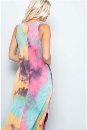 SALE!! LD-A {My Rainbow} Tie Dye V-Neck Maxi Dress PLUS SIZE 1X 2X 3X