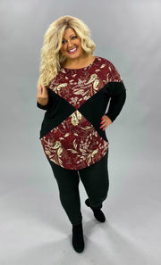 SALE!! CP-P {Harvest Blessing}  Maroon Black Paisley Print Top PLUS SIZE XL 2X 3X