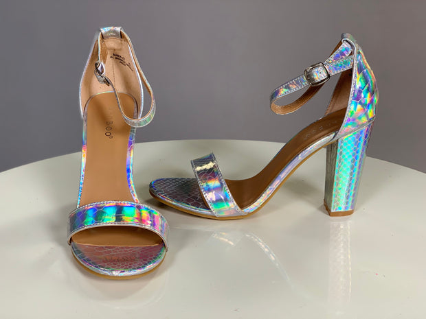 SALE!! Shoes {Can't Stop The Fun} Silver Reflective Snakeskin Heels