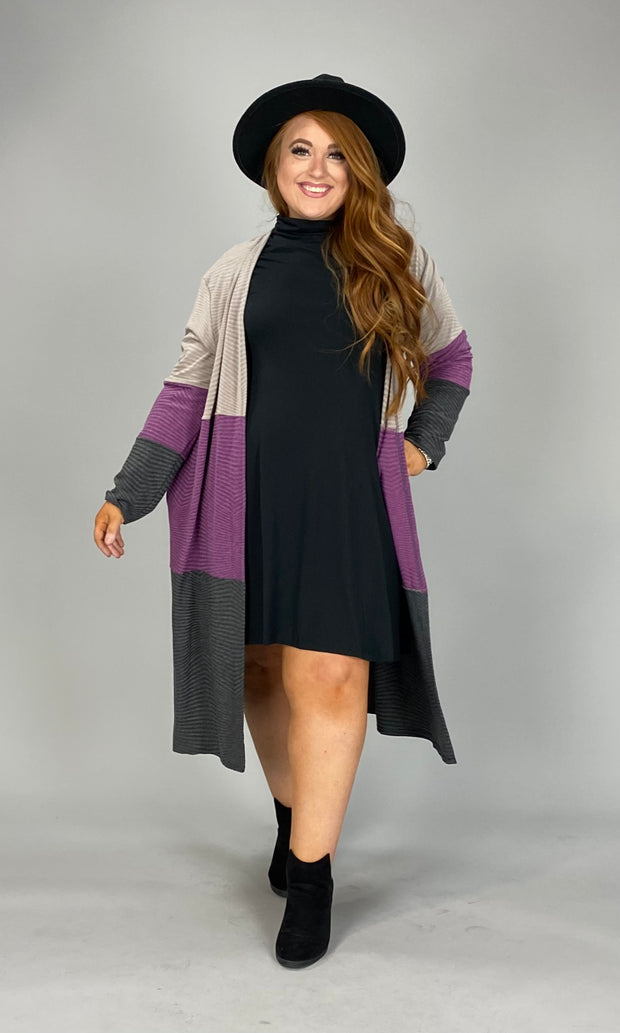 36  OT-F {Wave Effect} Purple Stripe  Long Cardigan PLUS SIZE 1X 2X 3X