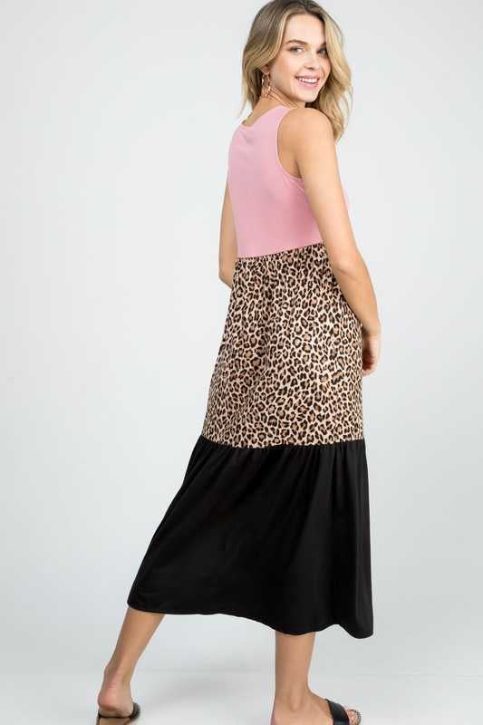 SALE!! LD-T {When Fashion Roars} Rose Leopard Tiered Maxi Dress PLUS SIZE XL 2X 3X