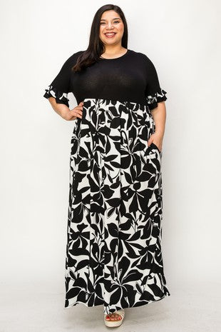 SALE!! LD-Z {As It Should Be} Black/White Lg. Floral Maxi Dress EXTENDED PLUS SIZE 3X 4X 5X