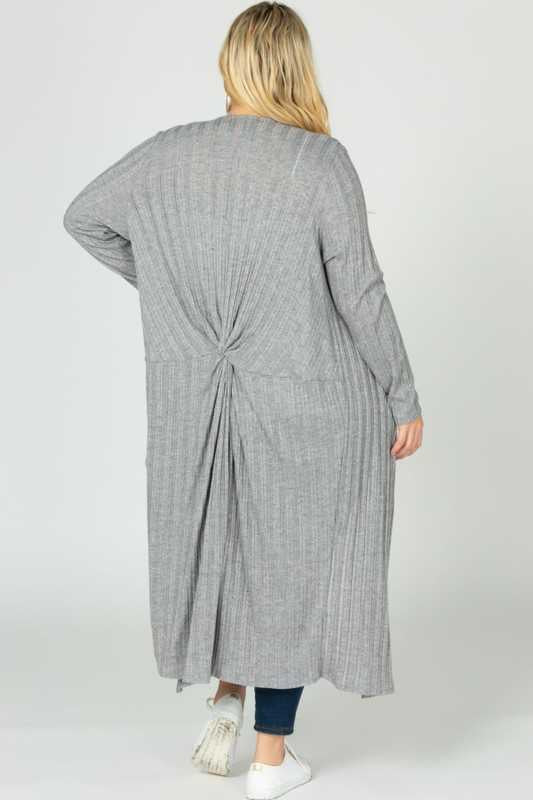 20 OT-V {Grey Skies} Heather Grey Ribbed Cardigan PLUS SIZE 1X 2X 3X