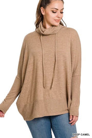 44 SLS-A {Sweet Advice} Deep  Camel Cowl Neck Top PLUS SIZE 1X 2X 3X