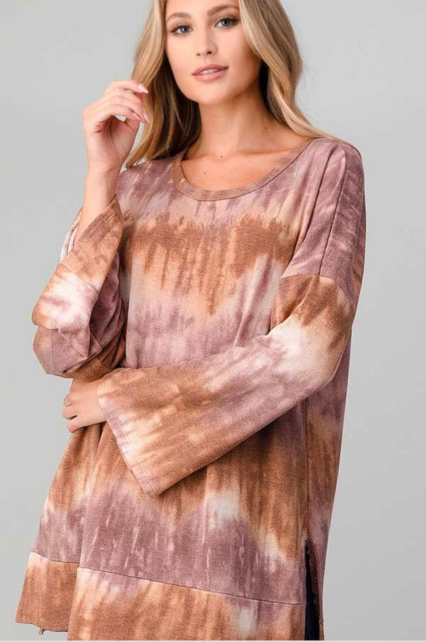 SALE!! PLS-B {Anywhere But Here} Mauve Mocha Tie Dye Knit Tunic PLUS SIZE XL 2X 3X