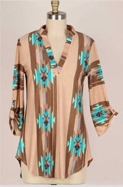 SALE!! 31 PQ-A {By The Way} Taupe Tribal Print Tunic PLUS SIZE 1X 2X 3X