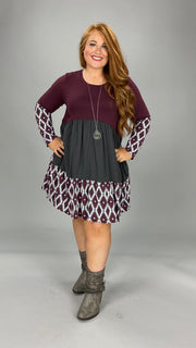 56  CP-A {Pursue Your Dreams} Magenta Gray Print Tiered Dress  PLUS SIZE 1X 2X 3X