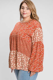 19 CP {Flirty Fiesta} Rust Floral Tiered Top PLUS SIZE 1X 2X 3X