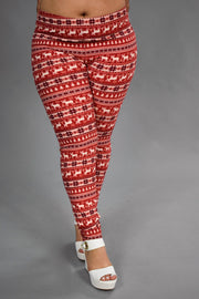 LEG-27 {Happy Holidays} Red Snowflake /Deer Leggings   X-PLUS