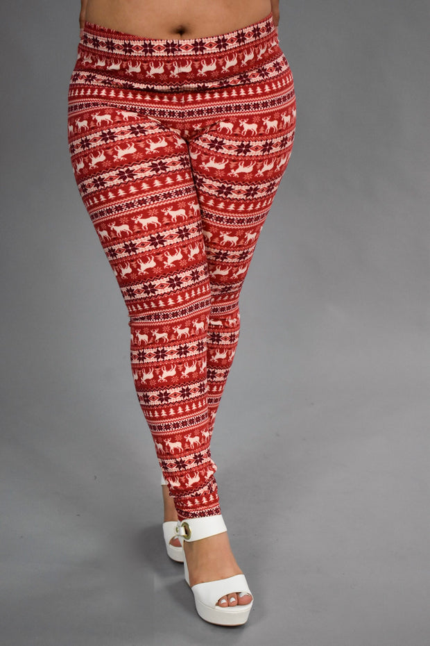 LEG-27 {Happy Holidays} Red Snowflake /Deer Leggings   X-PLUS