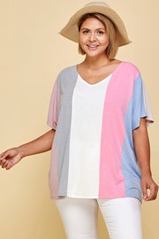 18 CP-A {Bring Me Up} Pink/Blue Color Block Top PLUS SIZE 1X 2X 3X