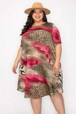 SALE!! 29 PSS {Animal Spirit} Red/Brown Animal Print Dress PLUS SIZE XL 2X 3X 4X 5X 6X