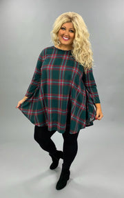 SALE!! PQ-Z {Holiday Cottage} Green Pink Rust Plaid Round Hem Tunic PLUS SIZE XL 2X 3X