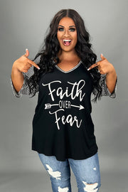 26 GT {Choose "Faith Over Fear"} Black/White Stripe Graphic Tee  CURVY BRAND!!!  PLUS SIZE XL 2X 3X 4X 5X 6X (May Size Down 1 Size}