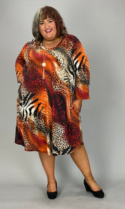 SALE!! 85 PQ-Z {Reserved For Fun} Rust Animal Print V-Neck Dress  EXTENDED PLUS SIZE 3X 4X 5X