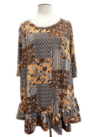 SALE!! 15 PSS {Hold Back Nothing} Brown Floral Ruffle Hem Top EXTENDED PLUS SIZE 4X 5X 6X