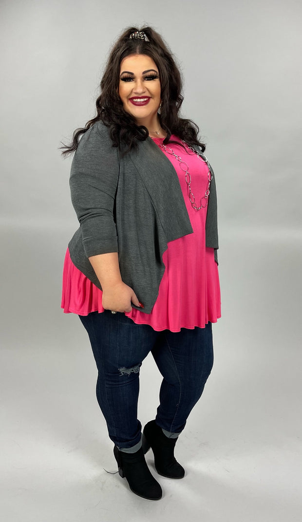 59 OR 58 OT-A [Thrilled To Be Here} Charcoal 3/4 Sleeve Cardigan PLUS SIZE 1X 2X 3X