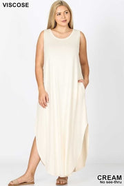 SALE!! LD-R {Happiest Of All}  Cream Sleeveless Long Dress PLUS SIZE 1X 2X 3X