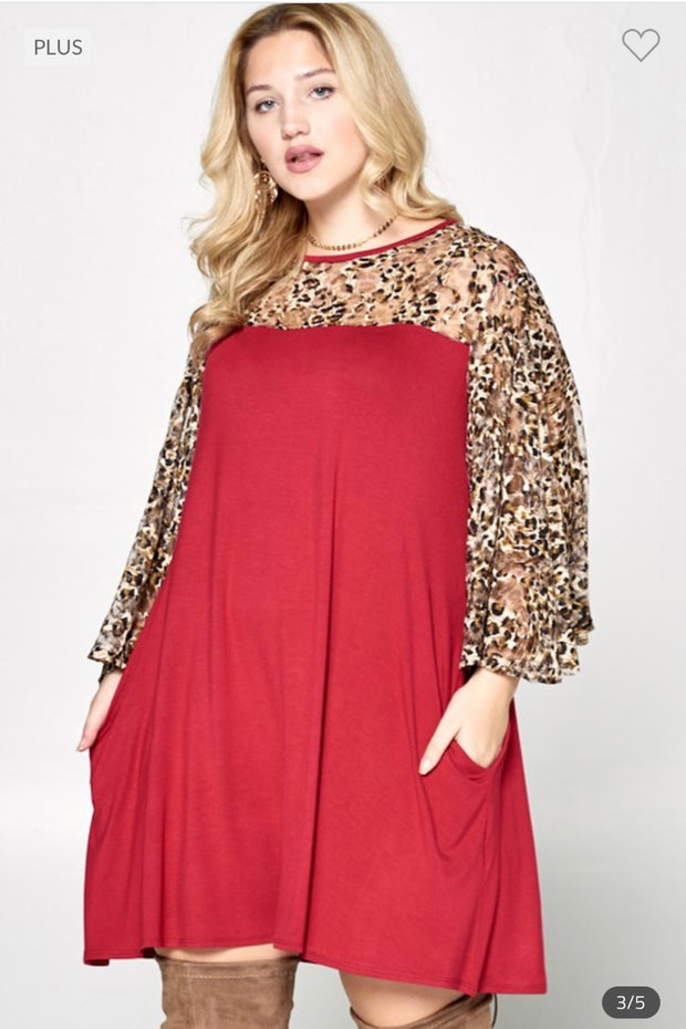 59 CP-Y {Dare To Indulge} Red Leopard Lace Tunic PLUS SIZE 1X 2X 3X