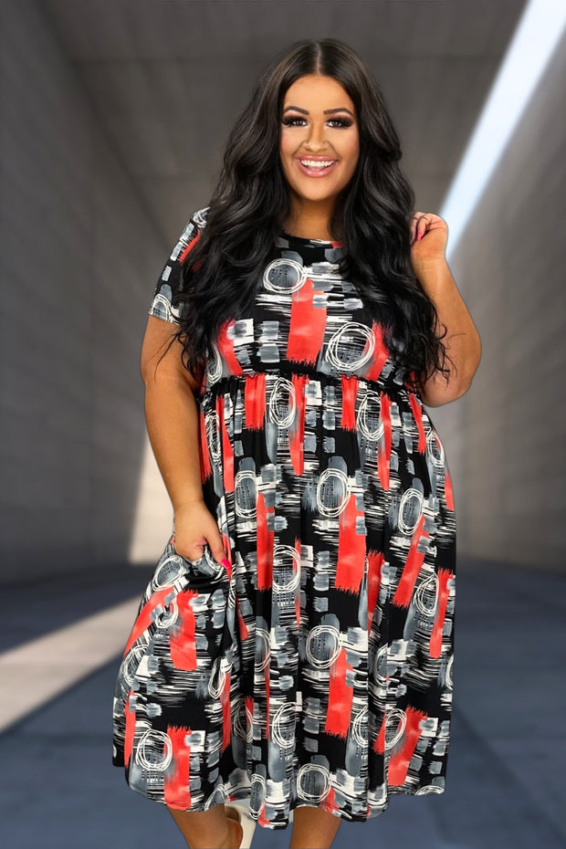 51 PSS-H {Around We Go} Black/Red Babydoll Dress w/Pockets EXTENDED PLUS SIZE 3X 4X 5X