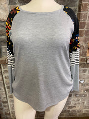 SALE! 22 CP-K {You Know How} Grey Black Tribal Printed Sleeve Top PLUS SIZE XL 2X 3X