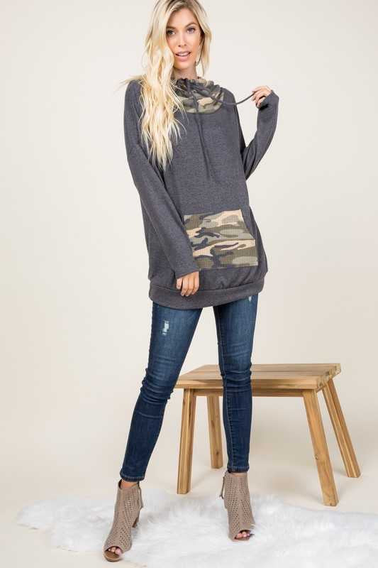 SALE!  23 HD-G {Catch Some Love}  Grey Camo  Contrast Hoodie PLUS SIZE XL 2X 3X