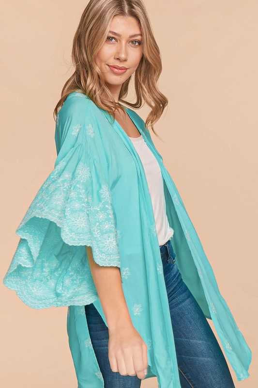 SALE!! 21 OT-R {Peaceful and Pretty} Mint/White Embroidery Kimono PLUS SIZE XL 2X 3X