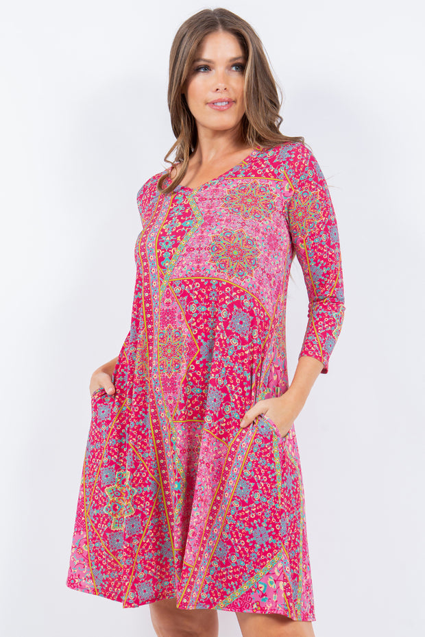 57 PQ {Free Your Mind} Fuchsia/Lime Green Print Dress PLUS SIZE 1X 2X 3X