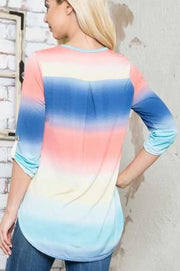 SALE!! 33 PQ-O {Fabulous Rainbow} Multi-Color Print V-Neck Top PLUS SIZE 1X 2X 3X