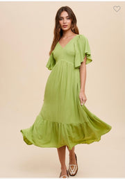 SALE!! LD-F {Everlasting Wonder} Moss Smocked Lined Midi Dress PLUS SIZE XL 2X 3X 4X