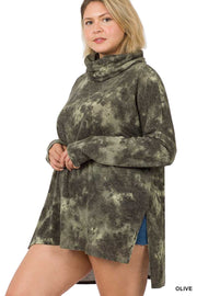 SALE!! 16 PLS {Ready To Travel} Olive Tie Dye Cowl Neck Top PLUS SIZE 1X 2X 3X