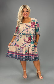 SALE!! 25 PLS-B {Be The Best You} Taupe Floral Tiered Dress PLUS SIZE 1X 2X 3X